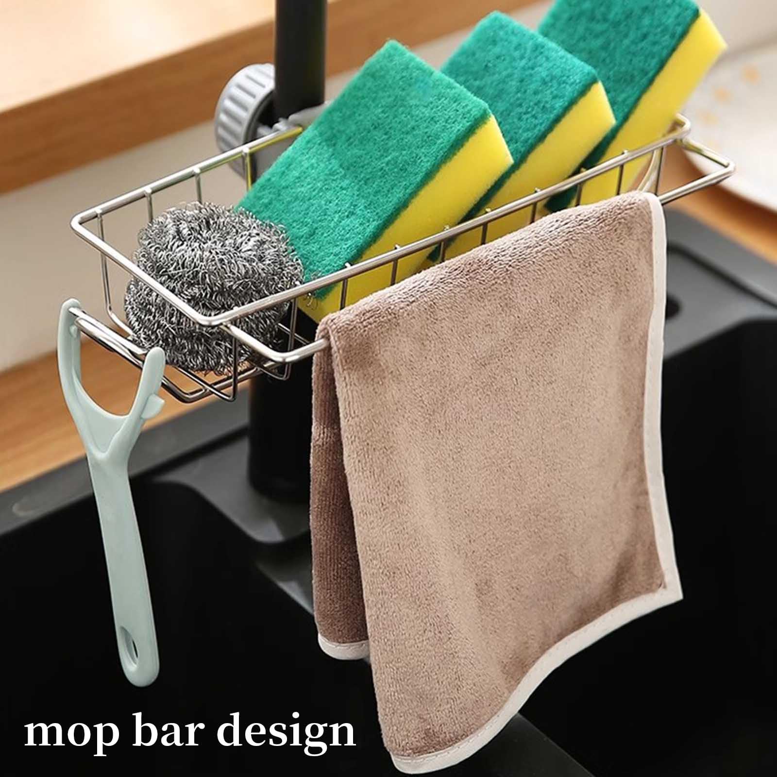 Panier de rangement pour évier de cuisine, porte-éponge en acier inoxydable