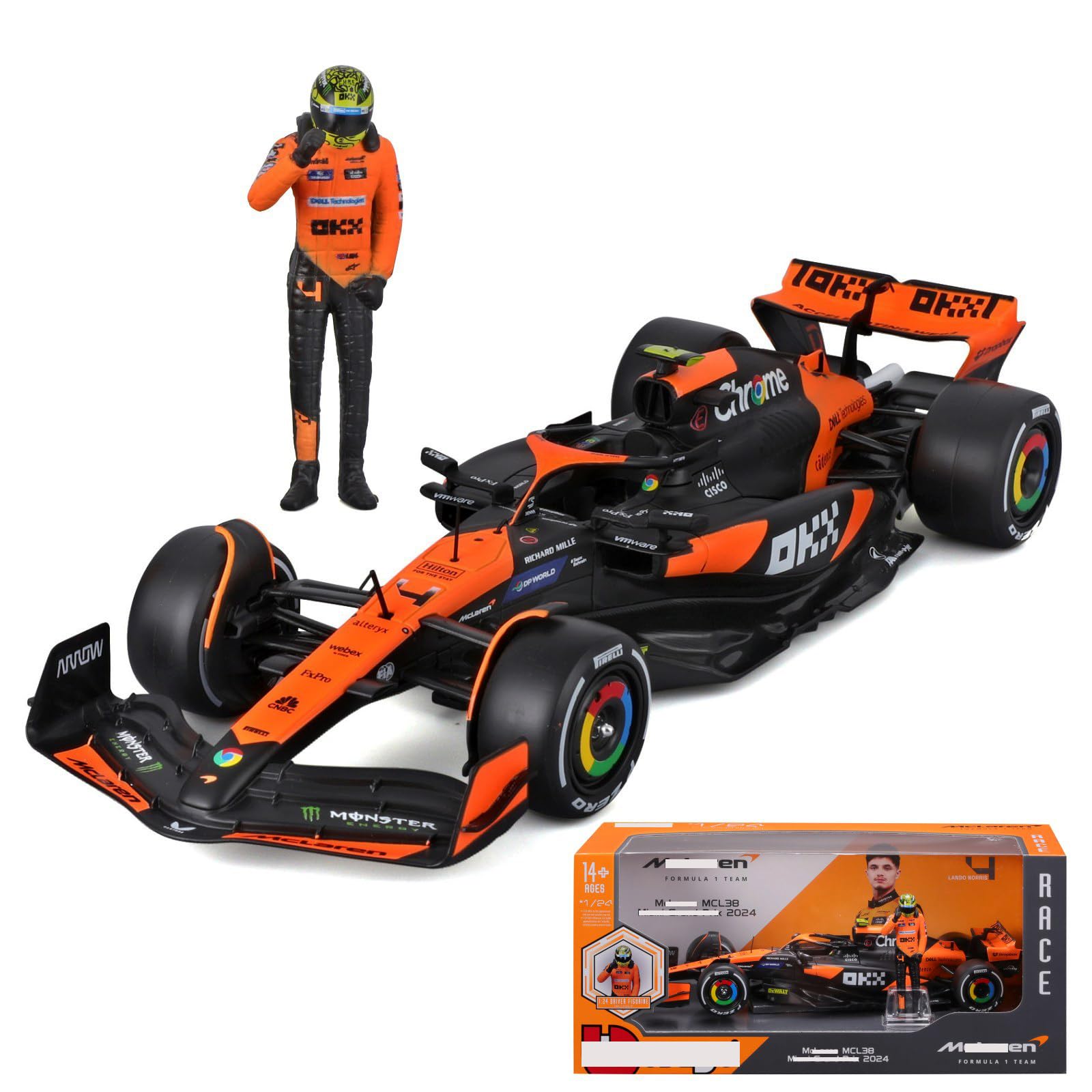 HTLNUZD New 1/24 F1 MCL38#4 Miami GP Lando Norris Pilot Figurine Alloy Adult Diecast Mini…
