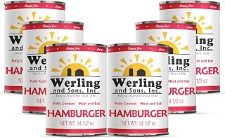 Werling Canned Hamburger 14.5oz Pack of 6 - Fully Cooked Ground Beef, 5-Year Shelf Life, Heat & Eat, Emergency Ready, Made in USA