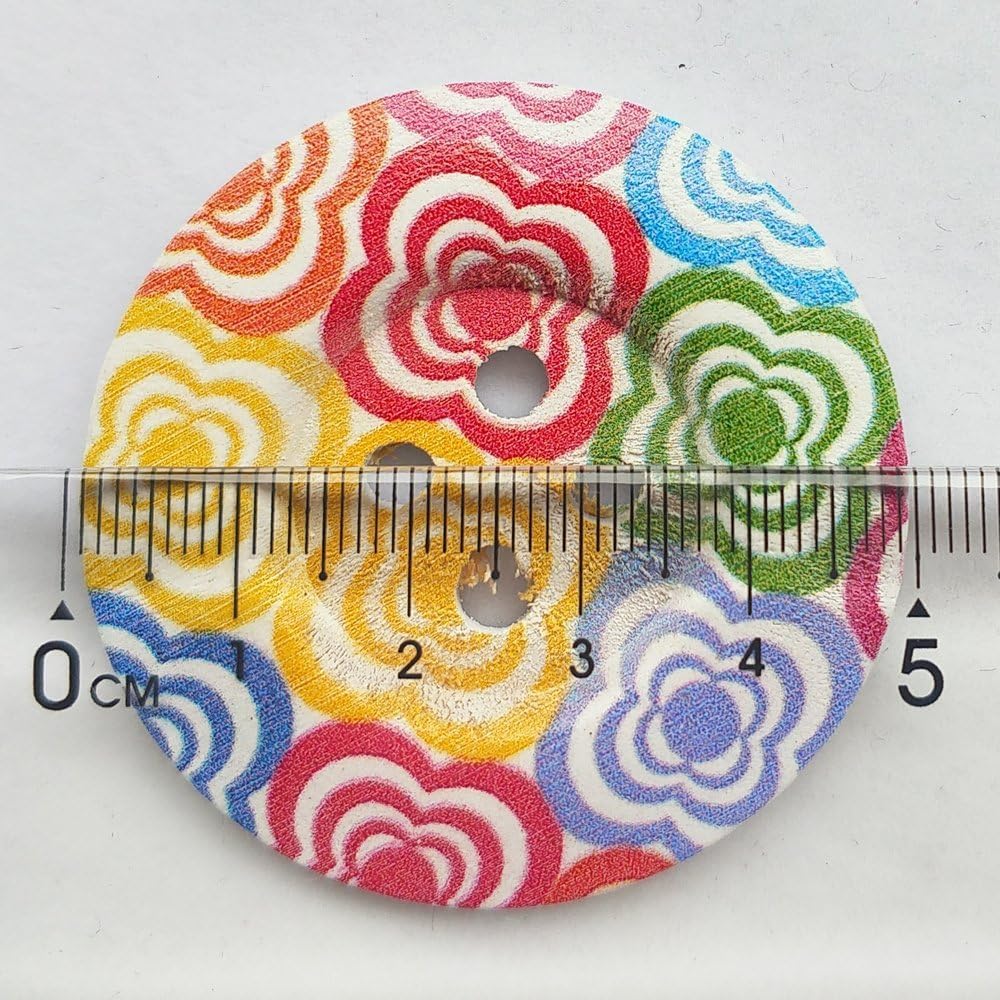 Chenkou Craft 20pcs 2" (50mm) Round Flower Wood Buttons 4 Holes Craft Sewing Button (50mm)