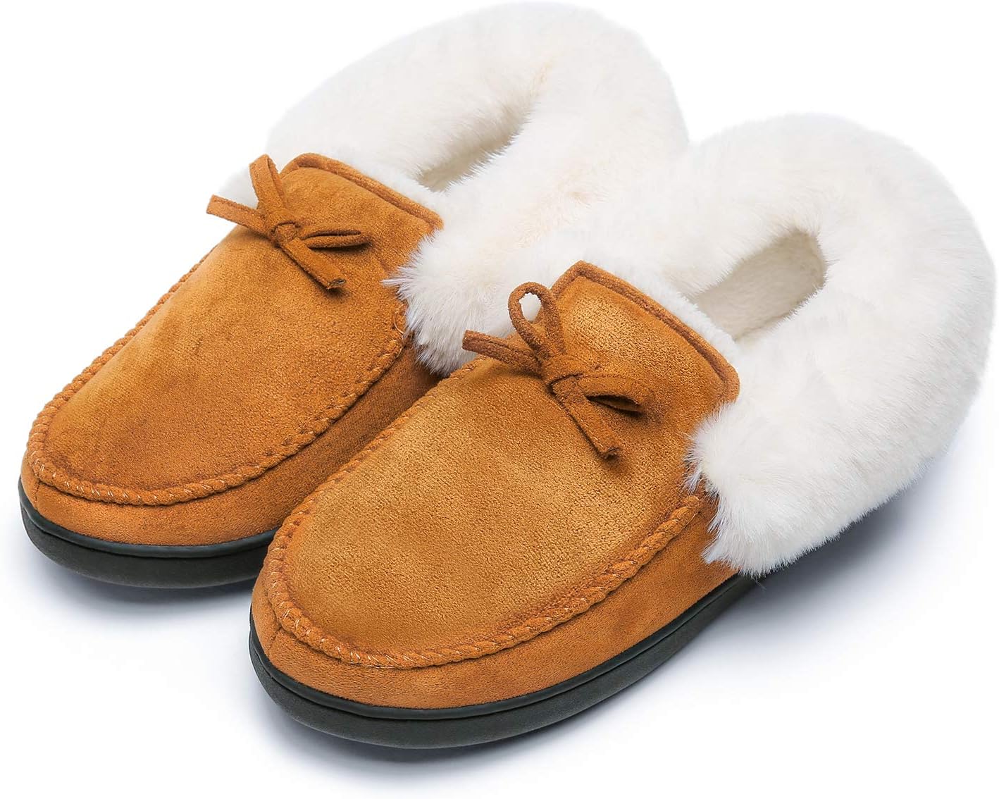 Product image of Mishansha Women's House Shoes Memory Foam Suede Moccasin Slippers Winter Warm Fleece Lined Home Shoes with Anti-Skid Rubber Sole