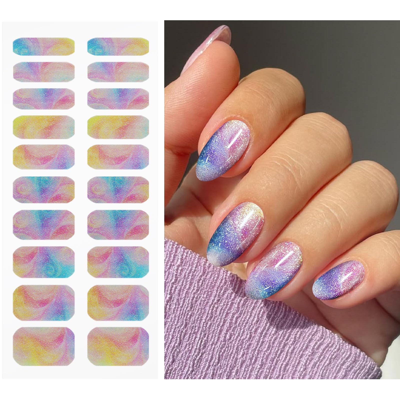 JMEOWIO Gel Nail Stickers Colorful Marble Glitter Semi Cured Gel Nail Strips Wraps UV/LED Nails Art Design Decoration Accessories - Image 2