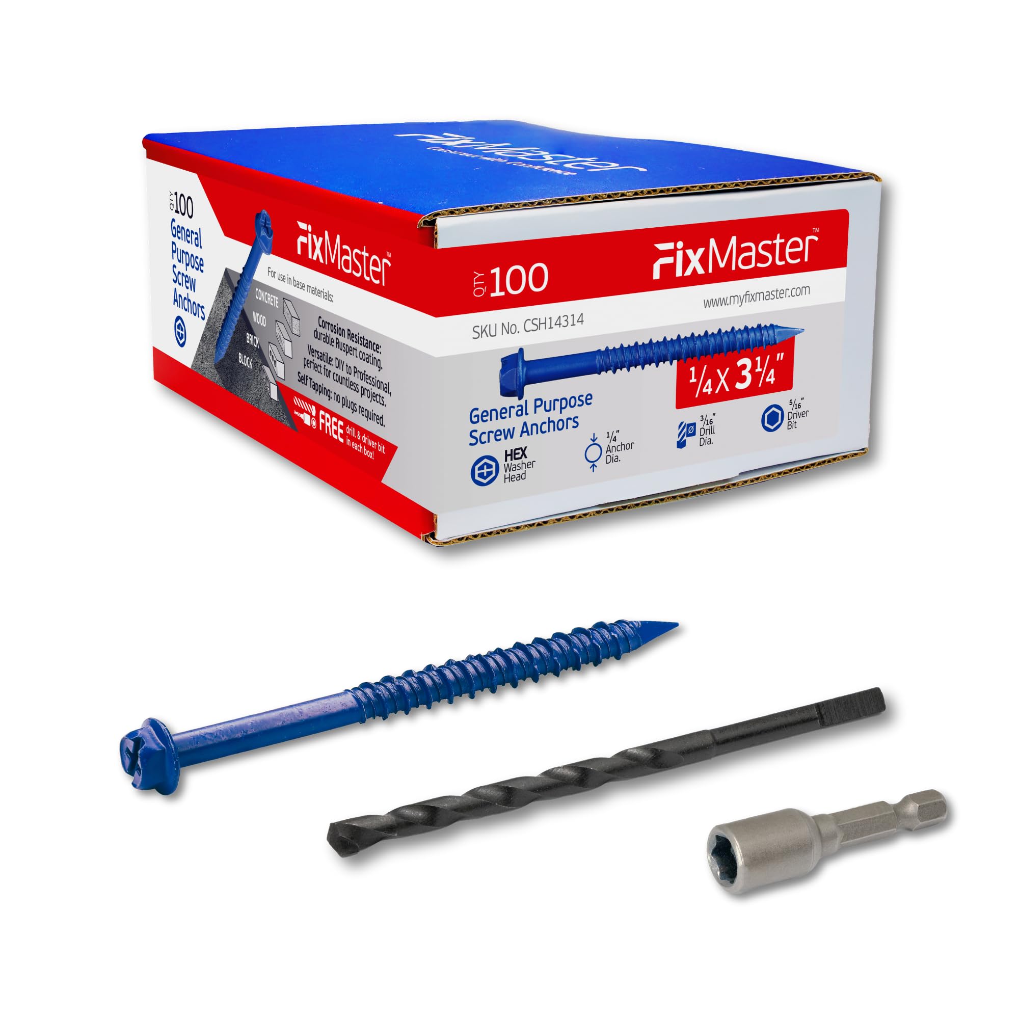 Concrete Screw Anchors - 100 Pack with Drill Bit & Screwdriver -10