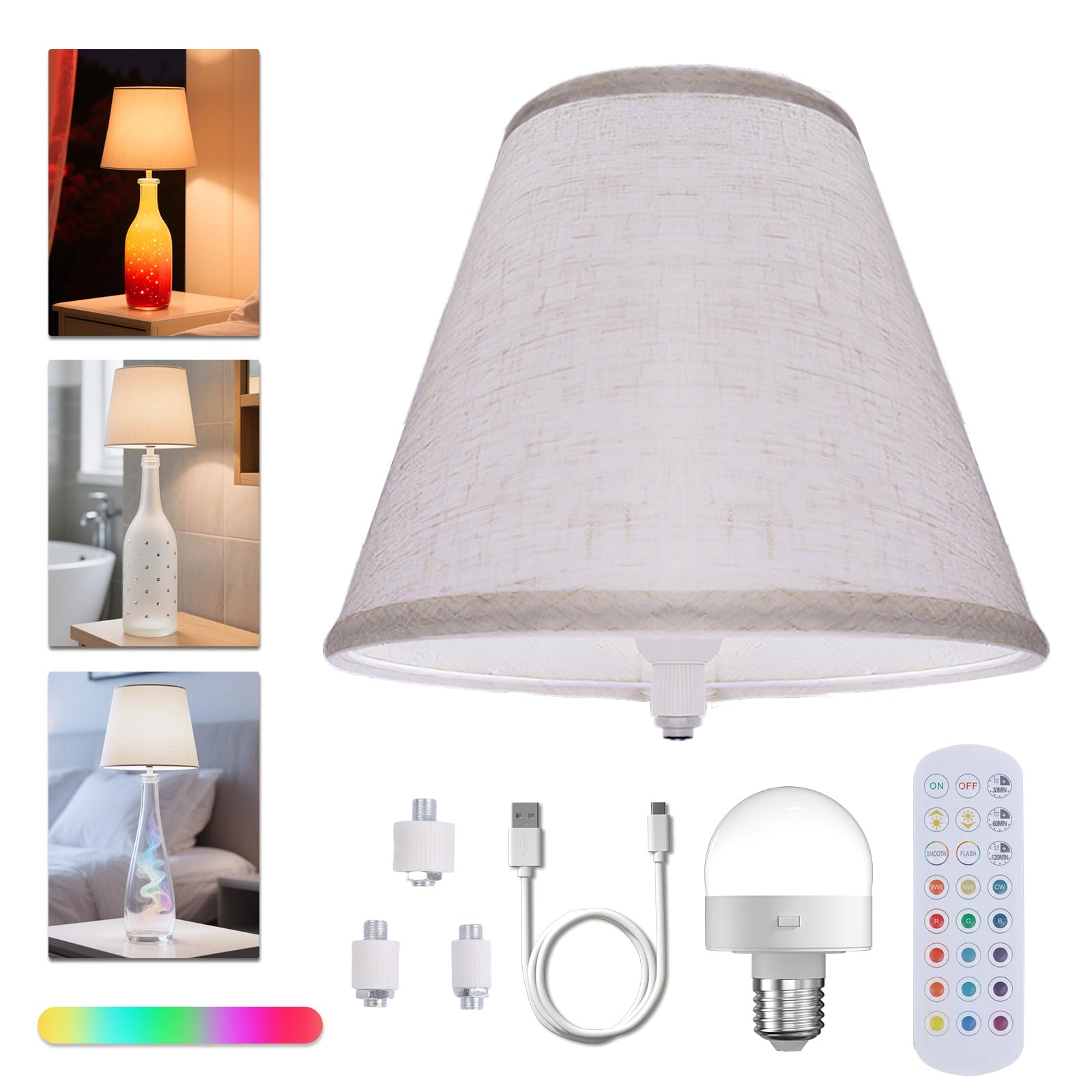 Lamptobe Wireless Bottle Lamp with Rmote,15 Color Stepless Dimming Wine Bottle Lamp,Fabric Cordless Table lamp with Rechargeable E27 LED Bulb for Bedroom,Restaurant,Bar(Excluding Bottle)