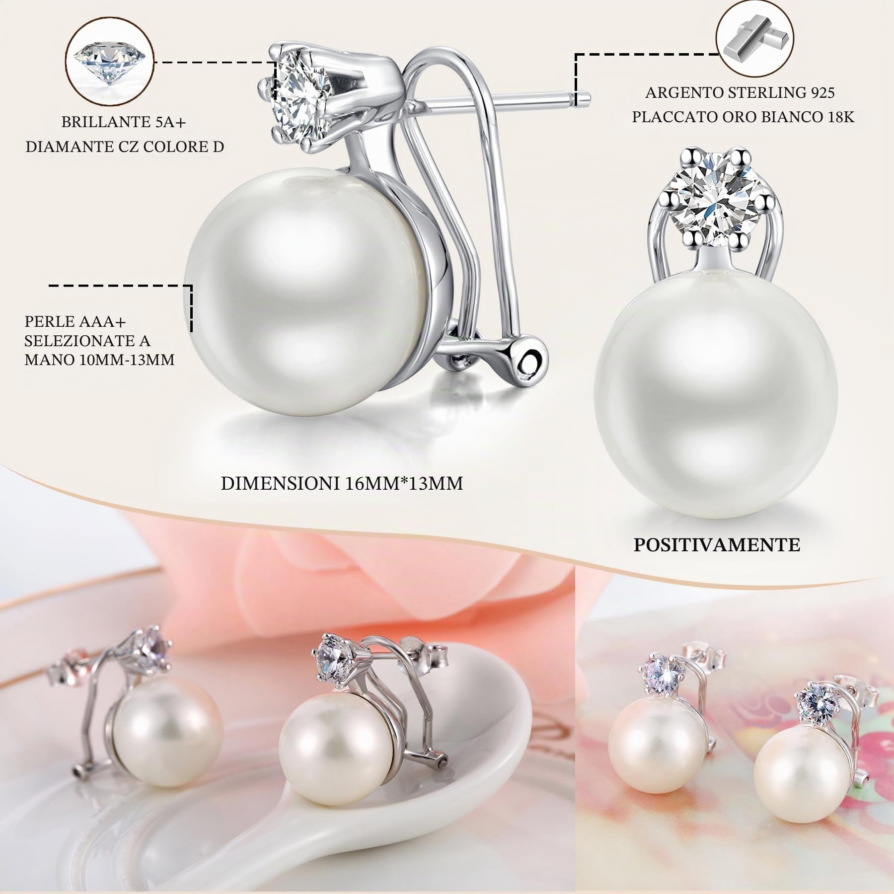 Jiamiaoi Orecchini di Perle da Donna, Orecchini Donna in Argento 925 con Perle Pendenti per Ragazze Ipoallergenici Regalo di Gioielli