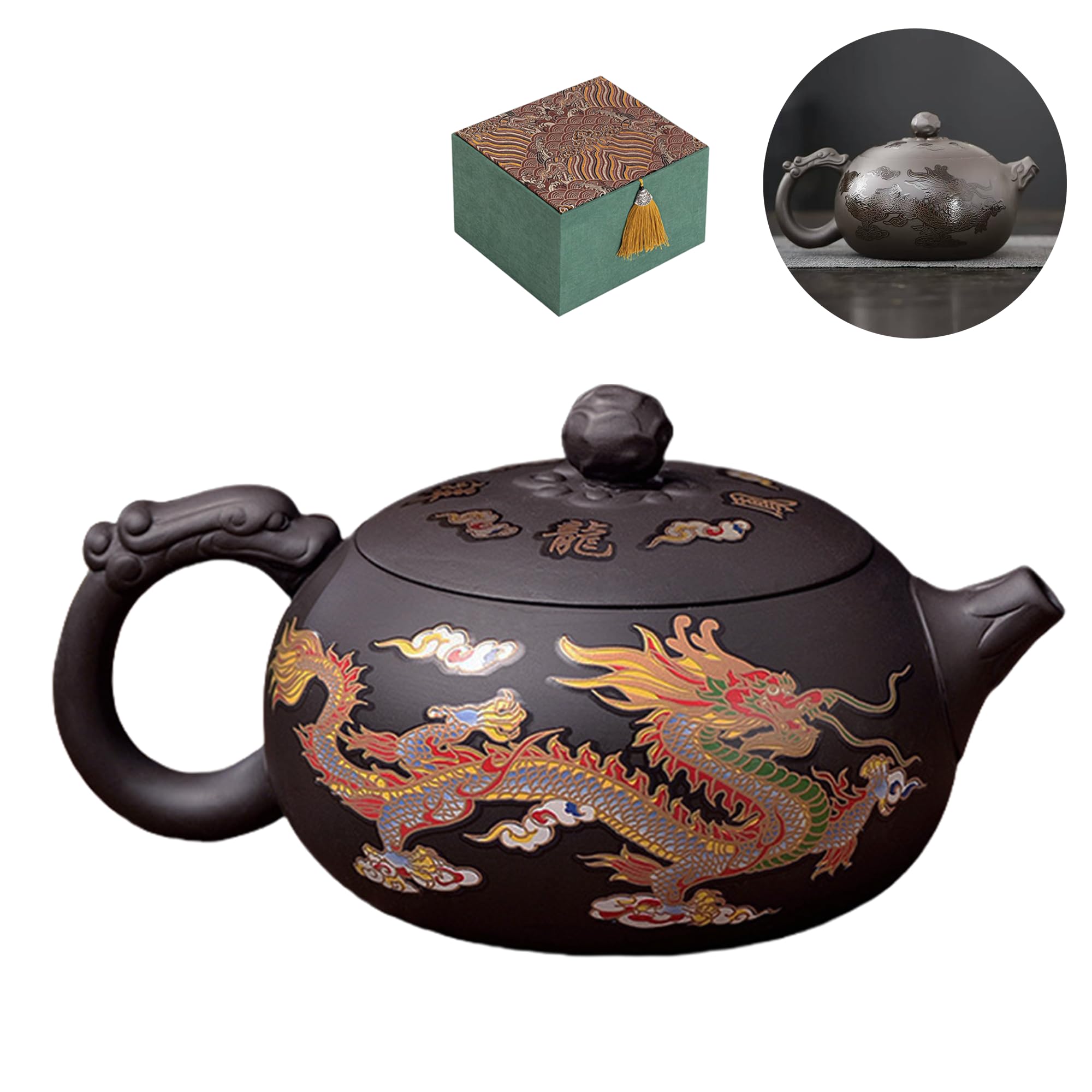WEOPYCJ Color-Changing Yixing Purple Clay Teapot 15oz, Chinese Handmade Enchanted Dragon and Phoenix Zisha Tea Pot Gongfu Tea Set