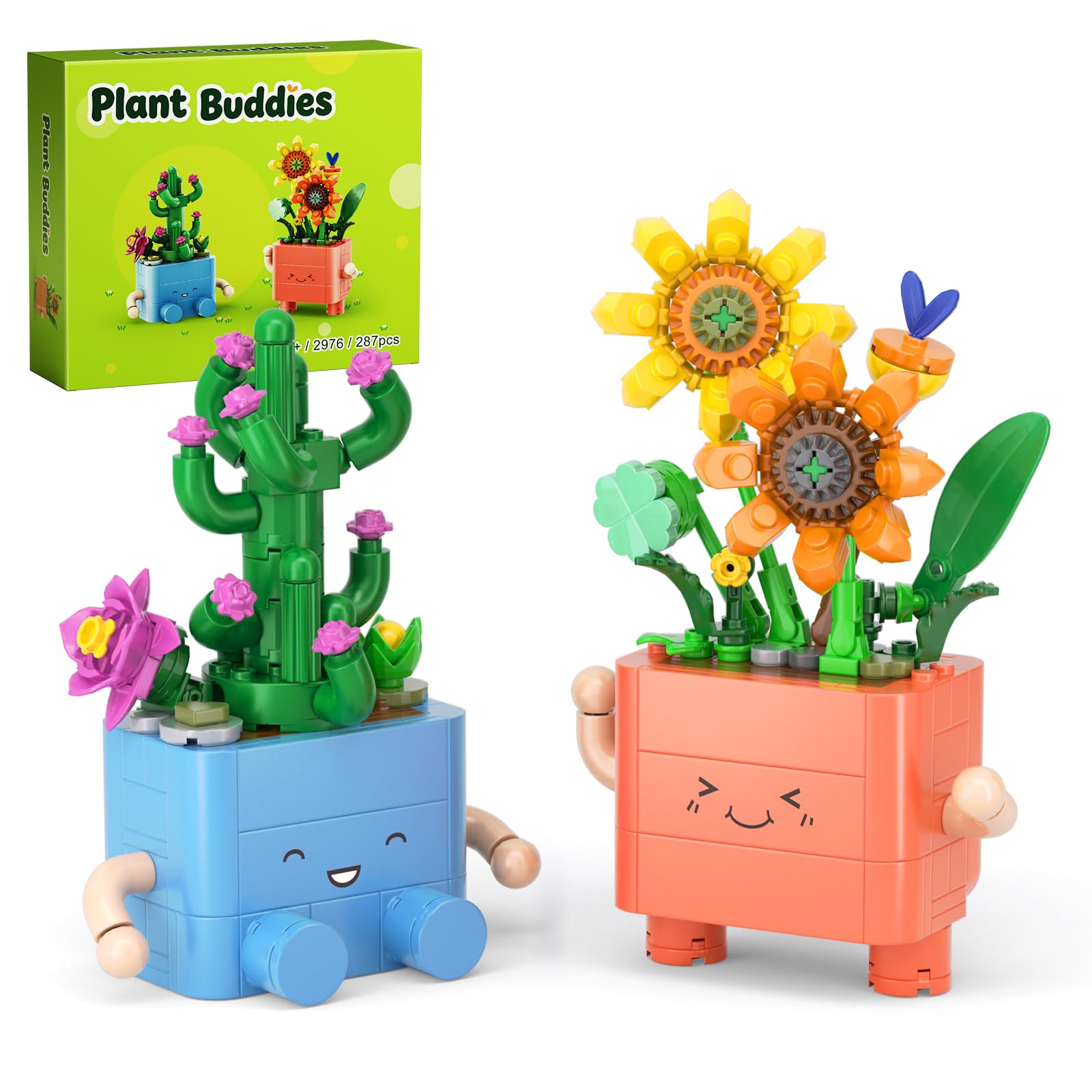 Botanical Building Blocks Flower Set, Cactus & Sunflower Pot Decor, 287 Pcs