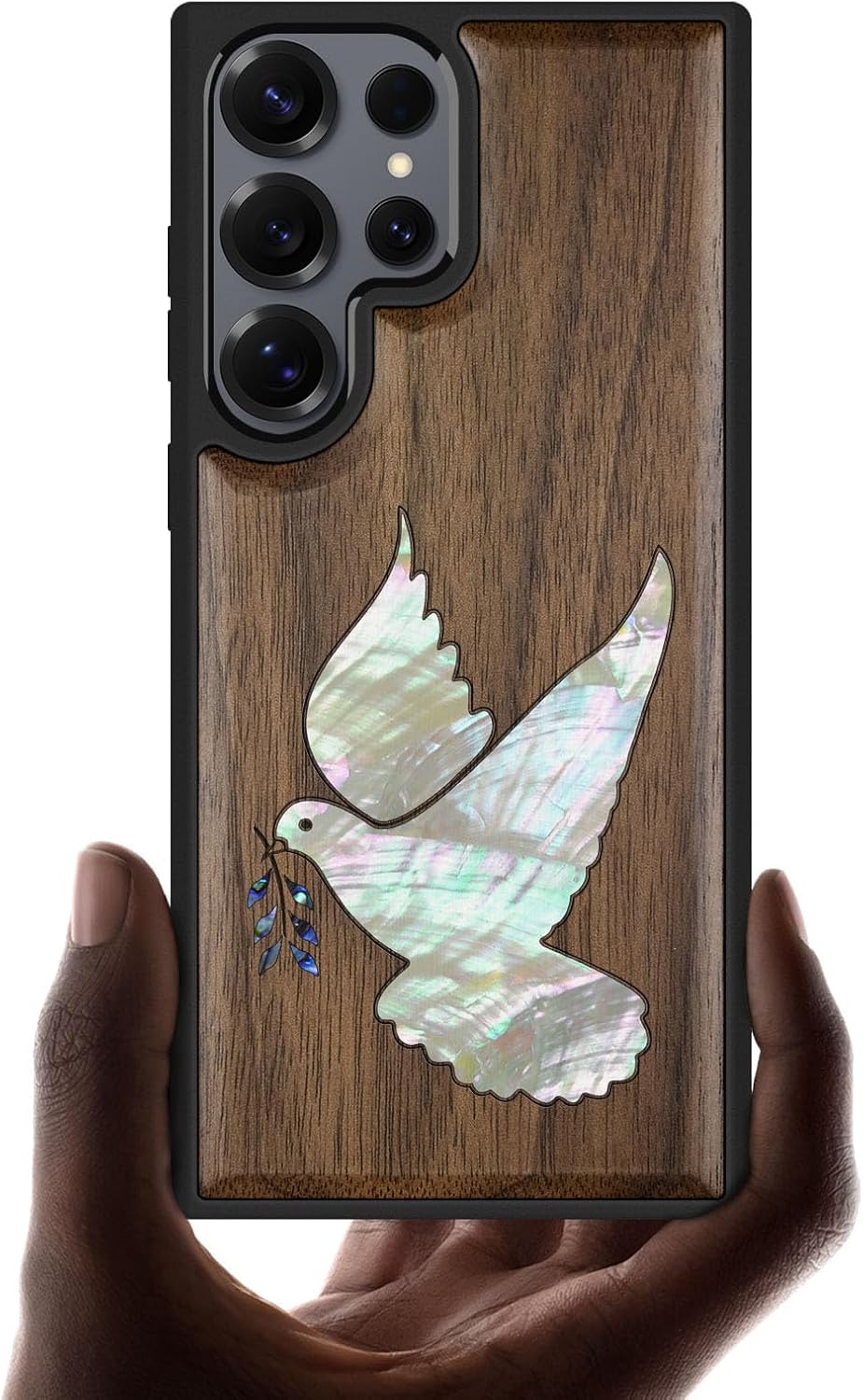 Carveit Magnetic Wooden Case for Samsung Galaxy S25 Ultra Case, Wood Artisan Engraved & Handmade Shell Inlaid, Compatible with MagSafe Wireless Chargers (White-Dove) Walnut