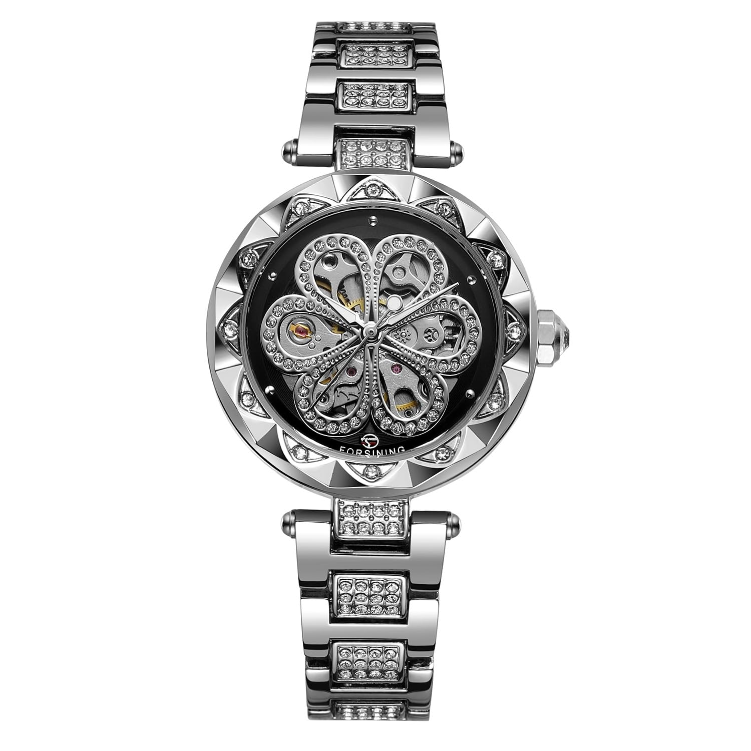 FORSINING Analogue Womens Silver Dial, Stainless Steel Band Elegant Luxury Mechanical Automatic Skeleton Fashion Diamond Watch (Fsg8188) (B0CG5LCHPM) Amazon Price History, Amazon Price Tracker