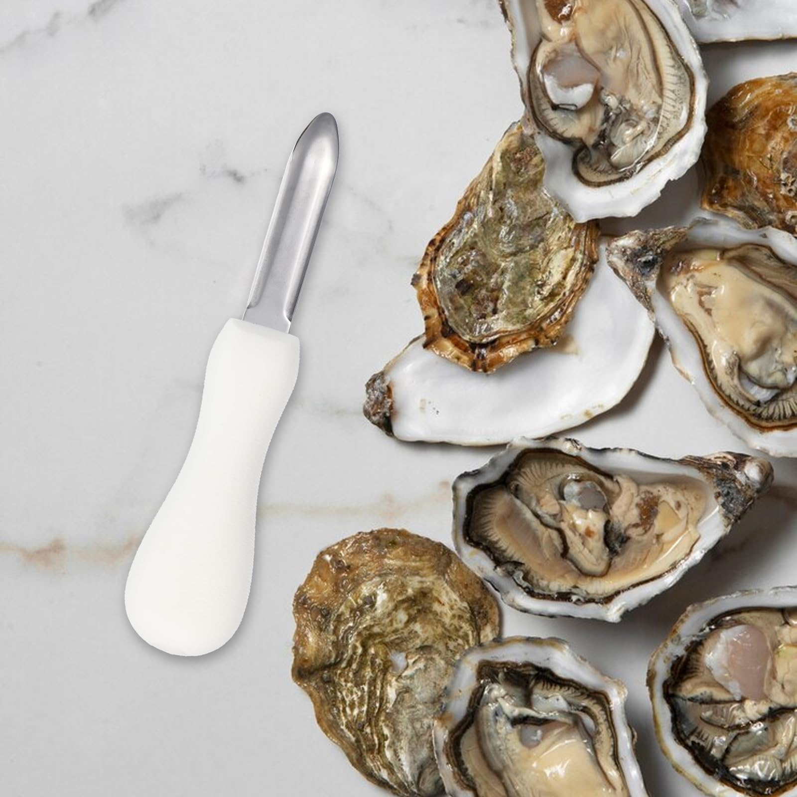 Austernmesser Austernmesser aus Edelstahl mit Muschelmesser und rutschfestem ABSGriff vielseitiges GarnelenDarmentfernungswerkzeug für Meeresfrüchteliebhaber Küchenwerkzeug(Weiß)