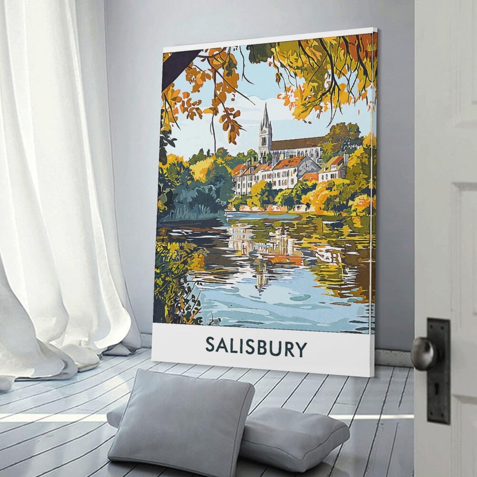 Junmoney Salisbury River Scene Decorative Wall Artwork, 16x24inch(40x60cm), for Corridors, Hallways Or Apartment Entries, Home Artwork for First Impressions