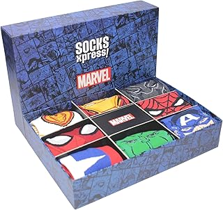SocksXpress Marvel Men’s Crew Socks Gift Box|Pack of 8 Pairs |Calf-Length|100% Officially Licensed Avengers Superhero Comb...