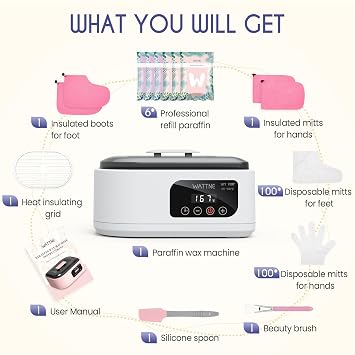 Wattne Paraffin Wax Machine for Hands & Feet Paraffin Wax Warmer Moisturizing Kit with Auto-Timer & 123456