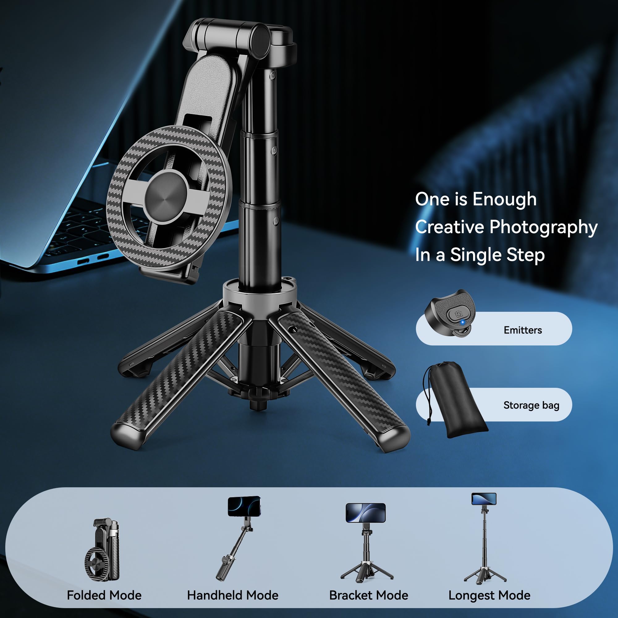 Treppiede magnetico per telefono, selfie stick treppiede con telecomando wireless e treppiedi leggeri per iPhone, compatibile con iPhone/Android