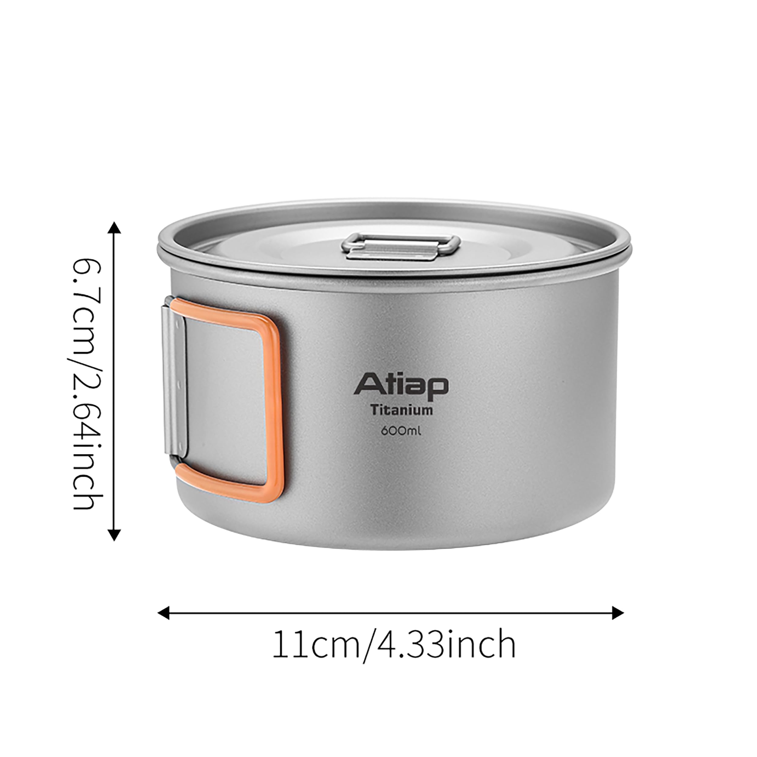 Tazón de titanio con mango plegable, cuenco de titanio de una sola pared con mango plegable para acampar al aire libre, senderismo, picnic (Ta8216M-GJ+M110+8001P)