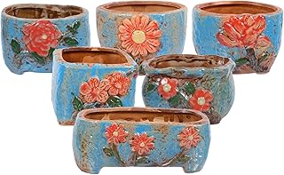 Cabilock Vaso de cerâmica para suculentas, 6 peças, vaso de flores decorativo, cacto, bonsai, recipiente, decoração de mesa para casa, escritório, varanda