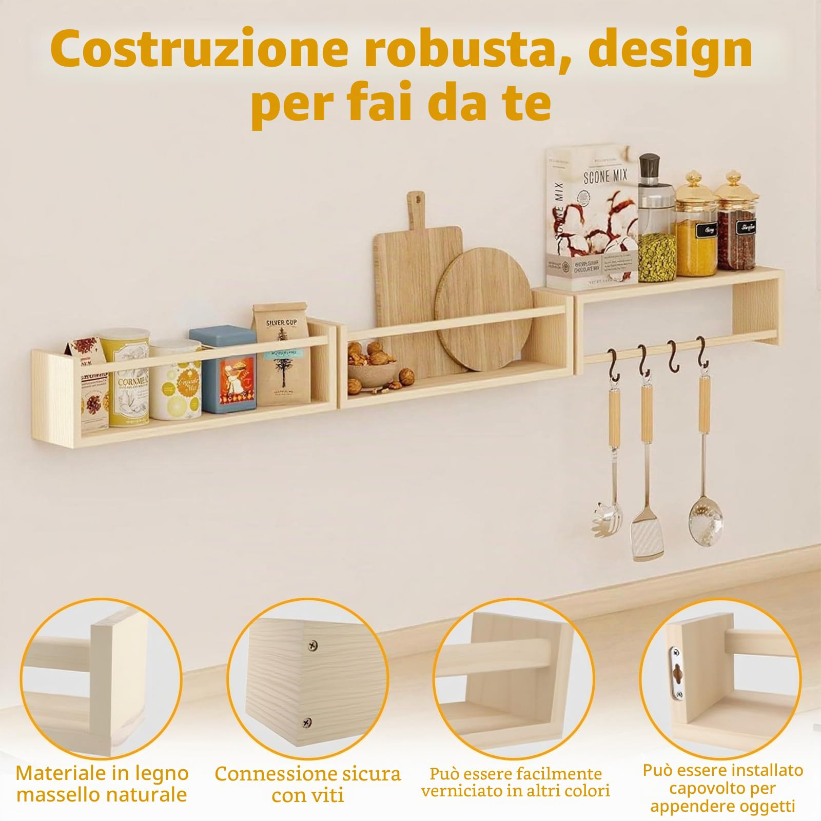 SOONHUA Libreria per cameretta dei bambini, set di 4 scaffali da parete in legno, scaffali sospesi, scaffali da parete per organizzare libri e giocattoli