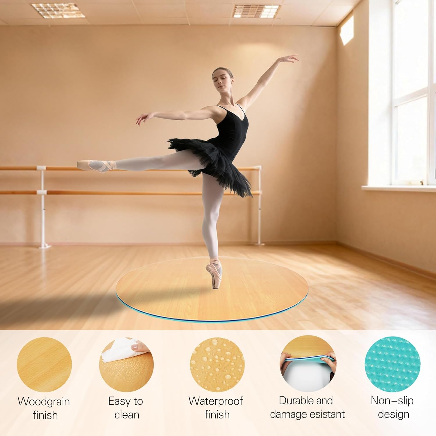 8mm Marley Dance Floor, 31-inch Non-Slip Portable Wood Grain PVC Dance mat with a Smooth Surface for Ballet, Jazz and pop Dance, Ideal for Home Studios and Outdoor use