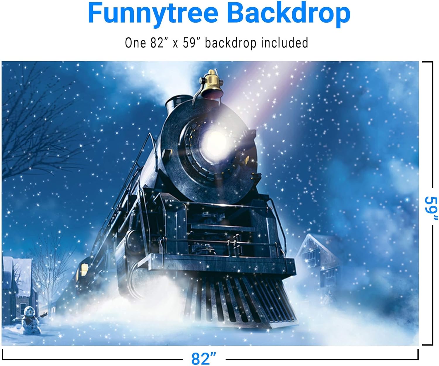 Funnytree 7x5ft Winter Christmas Train Backdrop for Photography Xmas Snow Night Railway Party Background Wonderland Snowflake Portrait Photobooth Banner Decorations Photo Studio Props