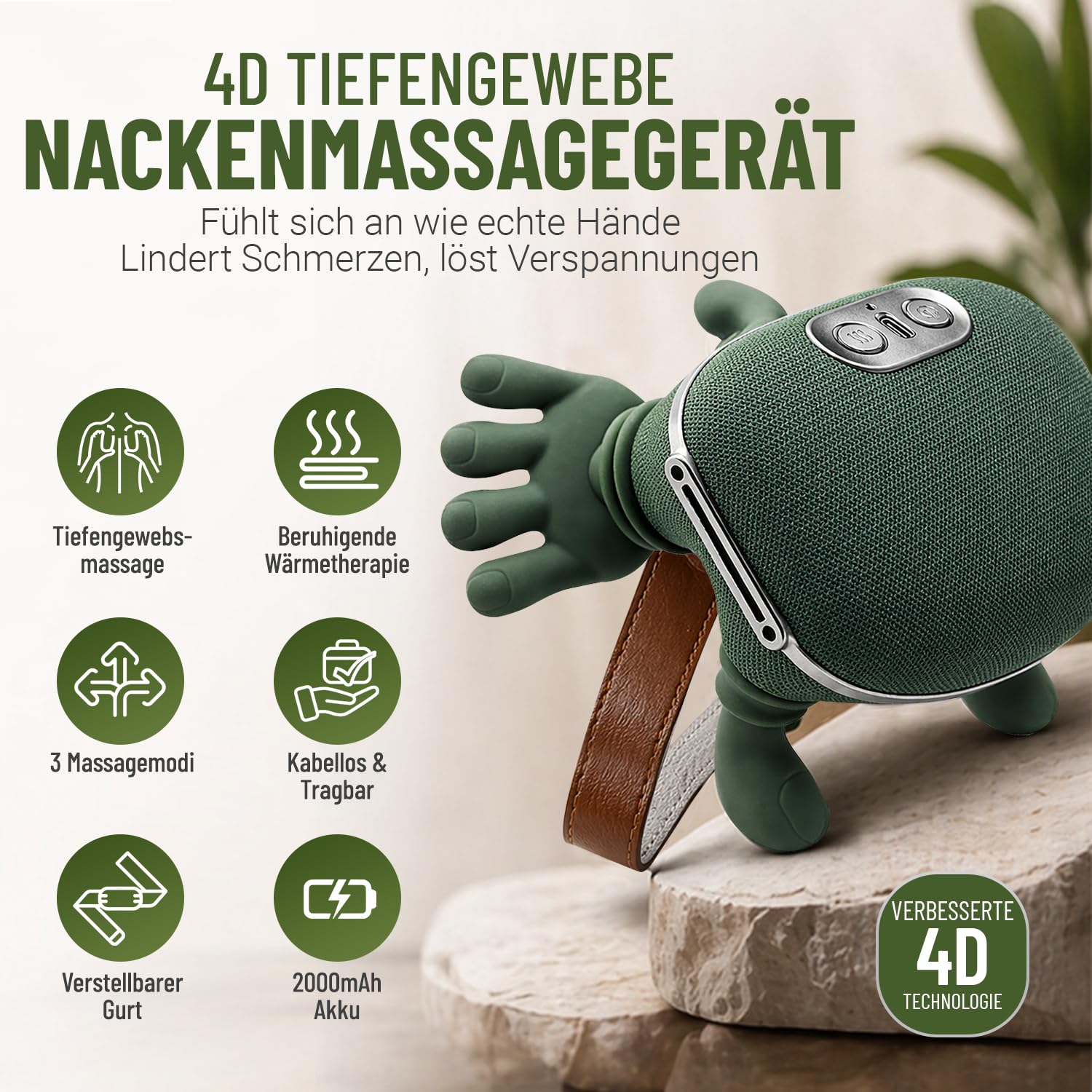 BeFit24 Nackenmassagegerät 4D mit Wärme, Kabellos, Tiefengewebe Massagegerät für Nacken Schulter Rücken, Effektiv gegen Schmerzen & Verspannungen, Ideal für Büro, Zuhause & Geschenk