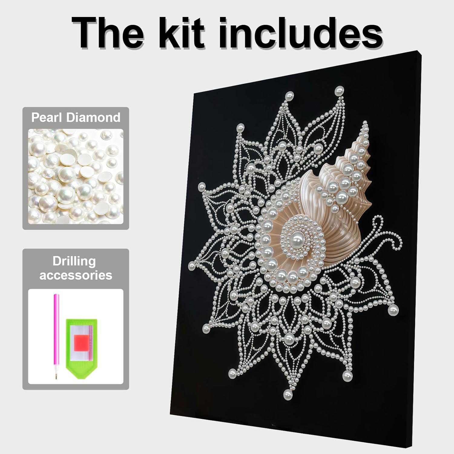POETRYDRAW DIY Diamond Pearl Painting Kit for Adults Shell Flower, Beginner Friendly Craft Kits with Frame 30x40cm, Home Decor Housewarming Gift, Diamond Dots Beads Canvas Art for Wall Decor