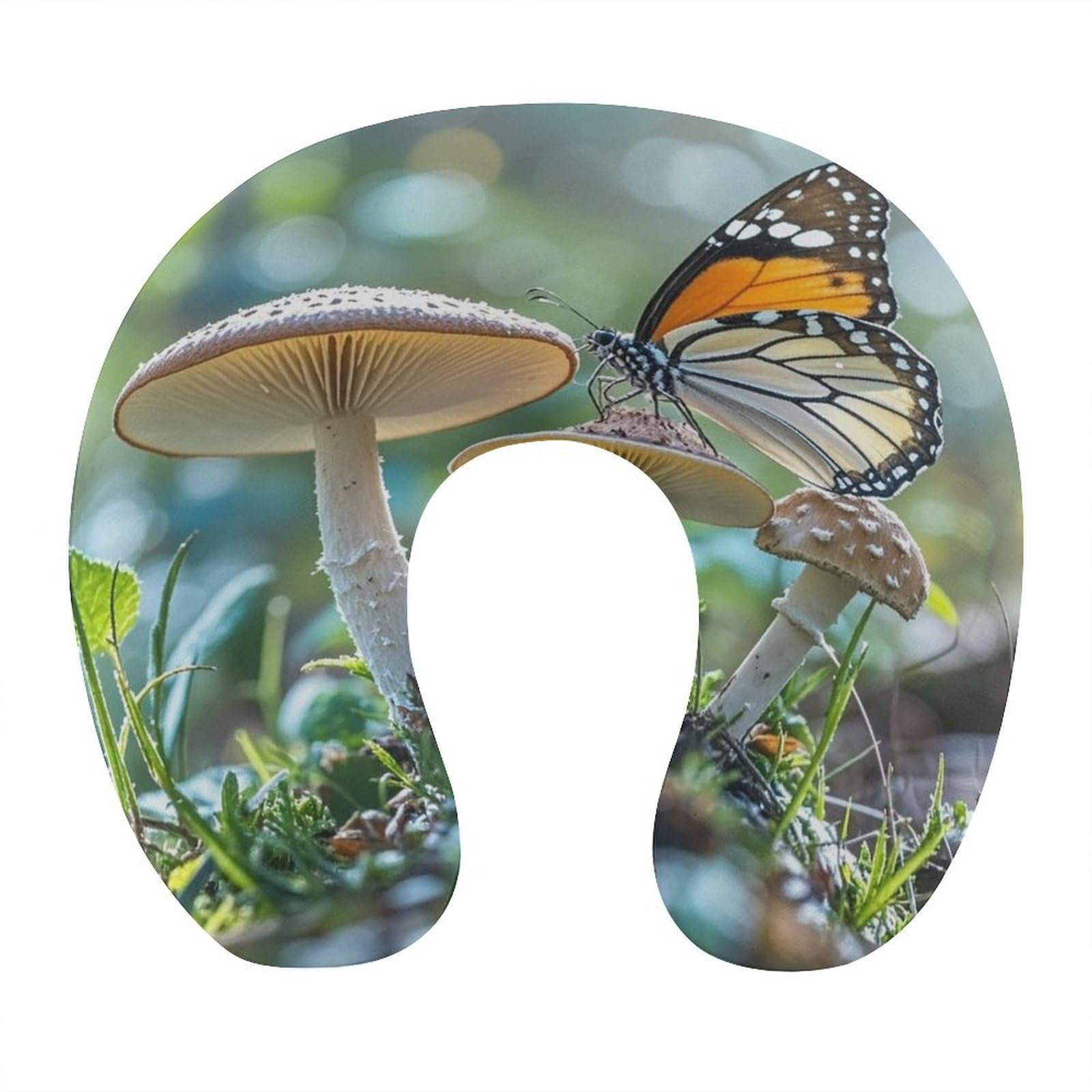 FekiLoot Butterfly Mushroom Travel Pillow U Shaped Neck Pillow Comfortable Memory Foam Pillow Portable Soft Headrest Lightweight Neck and Head Support for Planes Trains Self-Driving Cars