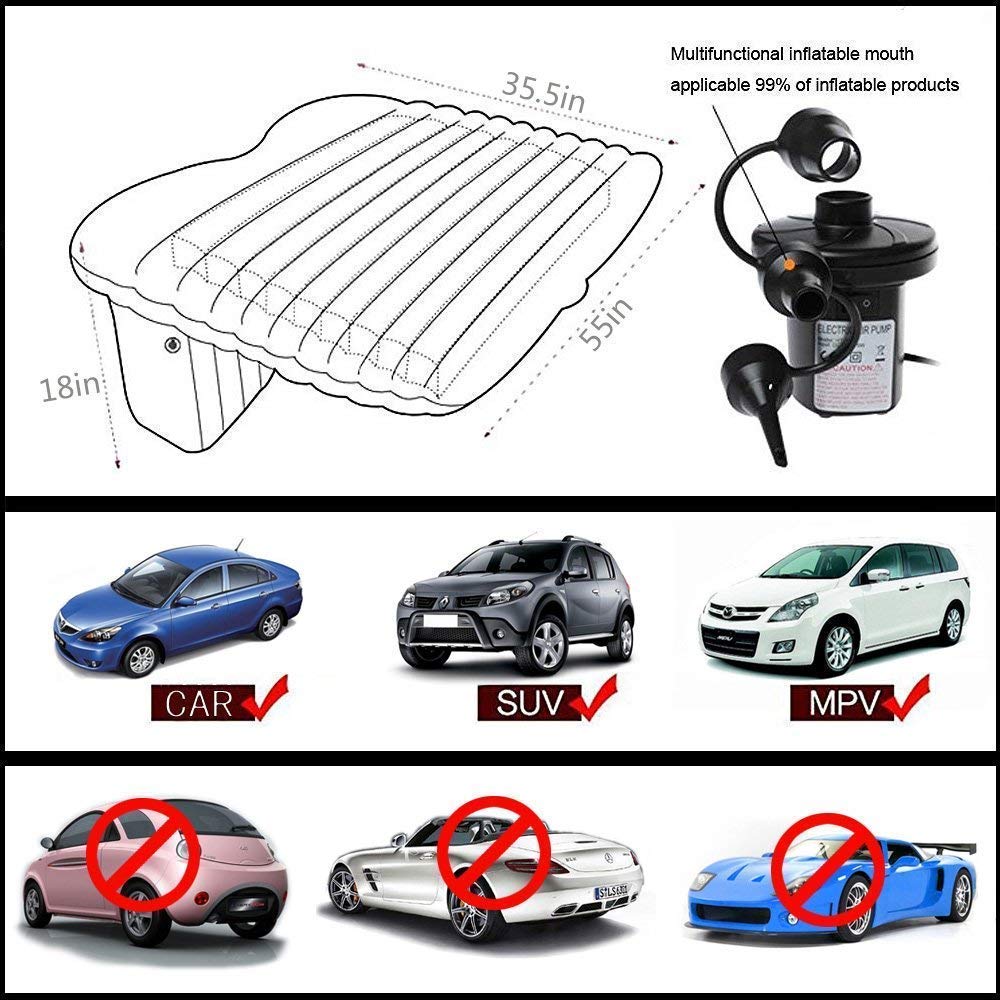 Portable Exclusive Car Air Mattress Car Back Seat Travel Car Sleeping Bed for Kids Inflatable Bed with 2 Pillow & Pump |Quick inflate for Car |Travel for Trips,Camping, Picnic, Pool |Univarsal - Image 7 thumbnail