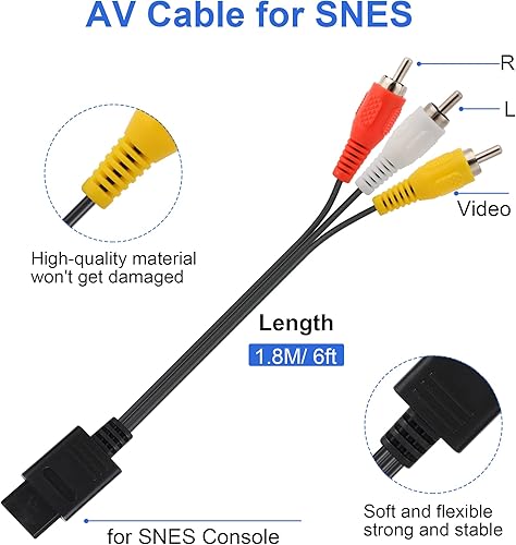 Miniatura 3 de SNES - Fuente de alimentación y cable AV cable de alimentación de CA y audio y video RCA AV compatible con Super Nintendo adaptador de corriente