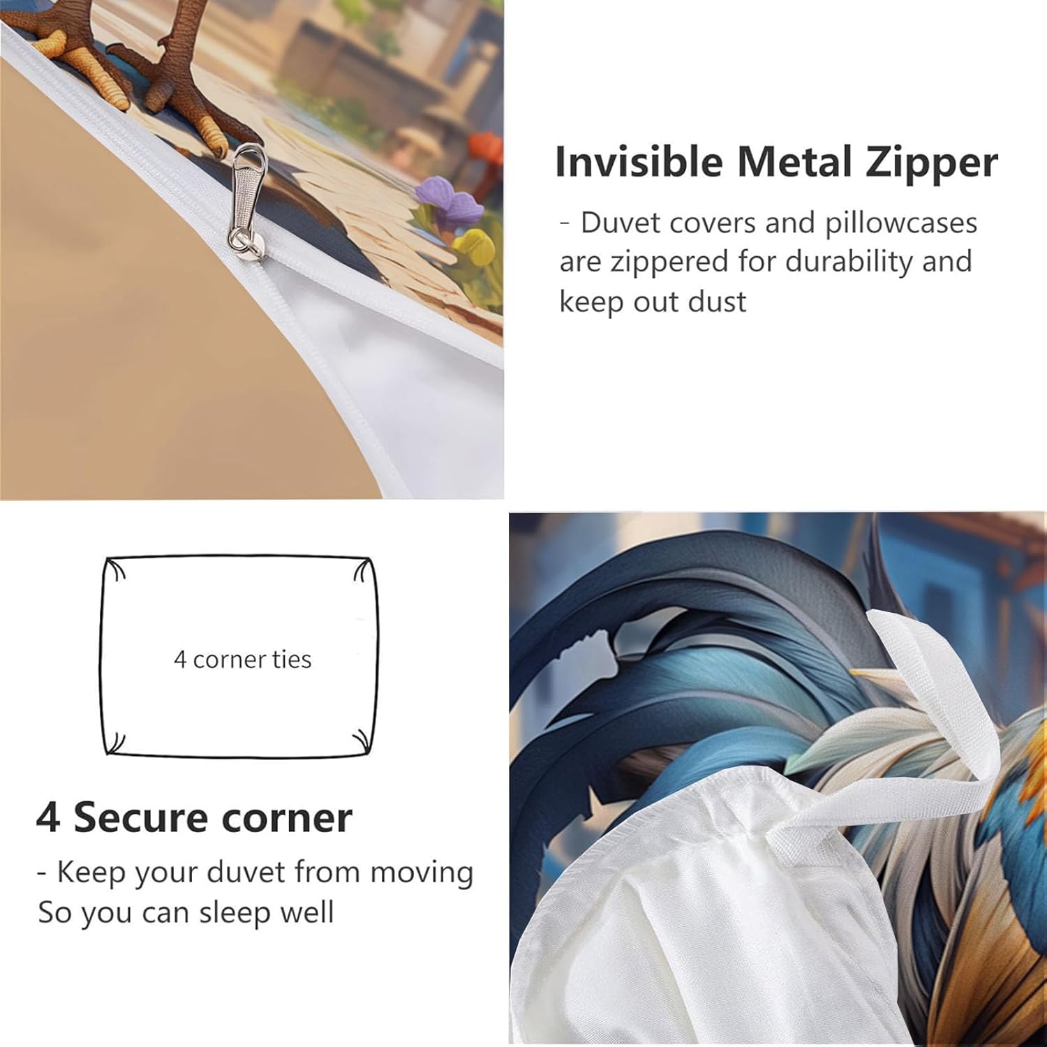 Rooster and Flowers Quilts -Cartoon Animals Country Quilt Twin Bedding Sets Quilt for Adults Comforter 3D Print Quilt Bed Set for Soft Microfiber Lightweight Quilts Decor