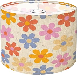 Drum Lamp Shades Floral style 70s groovy daisy flowers Retro floral naive design Style Lamp Shade for Floor Lamps Table Lamps Pendant Light 11"x8.9" Linen Replacement Large Lampshades