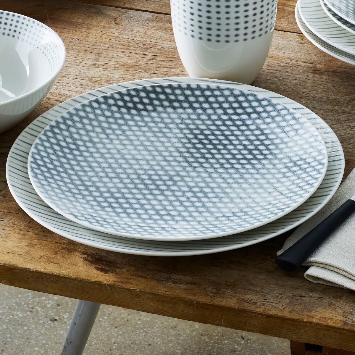 Noritake 9353-12A hamak, 12-częściowy zestaw, Coupe, serwis dla 10 cm, szary/biały, porcelana