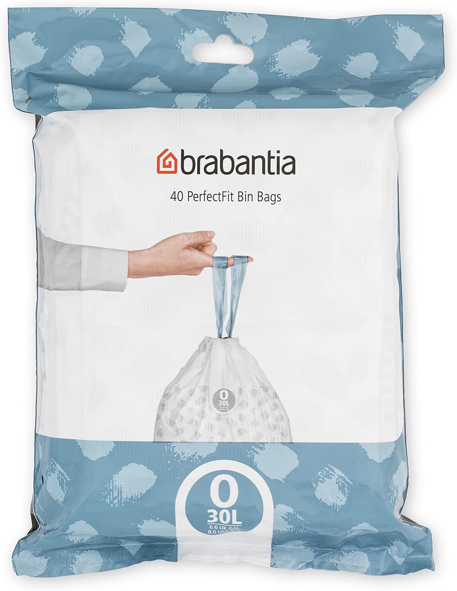 Brabantia PerfectFit Bin Liners (Size O/30 Litre) Thick Plastic Trash Bags with Tie Tape Drawstring Handles (40 Bags)