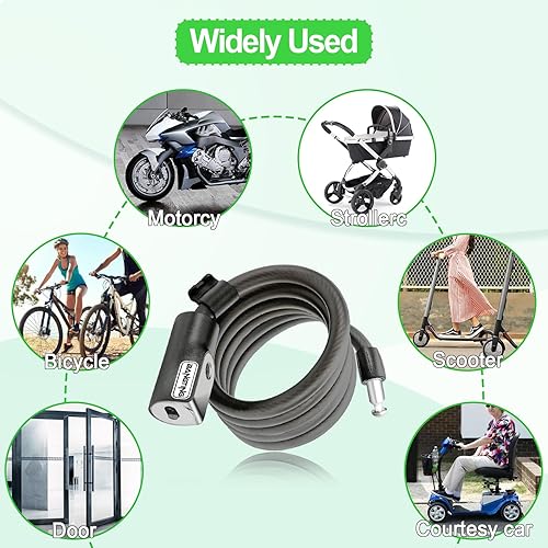 Miniatura 6 de BANGTING Candado eléctrico de 4 pies para bicicleta con soporte de montaje y 2 llaves, 0.472 in de grosor, resistente a la intemperie, antirrobo y