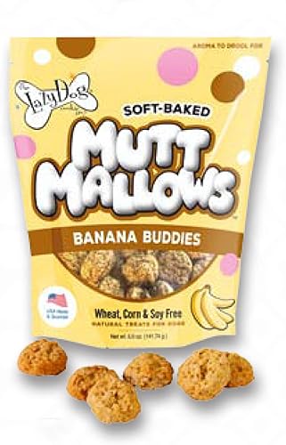 The Lazy Dog Cookie Co. Mutt Mallows Banana Buddies Golosinas para perros horneadas suaves, 5 onzas