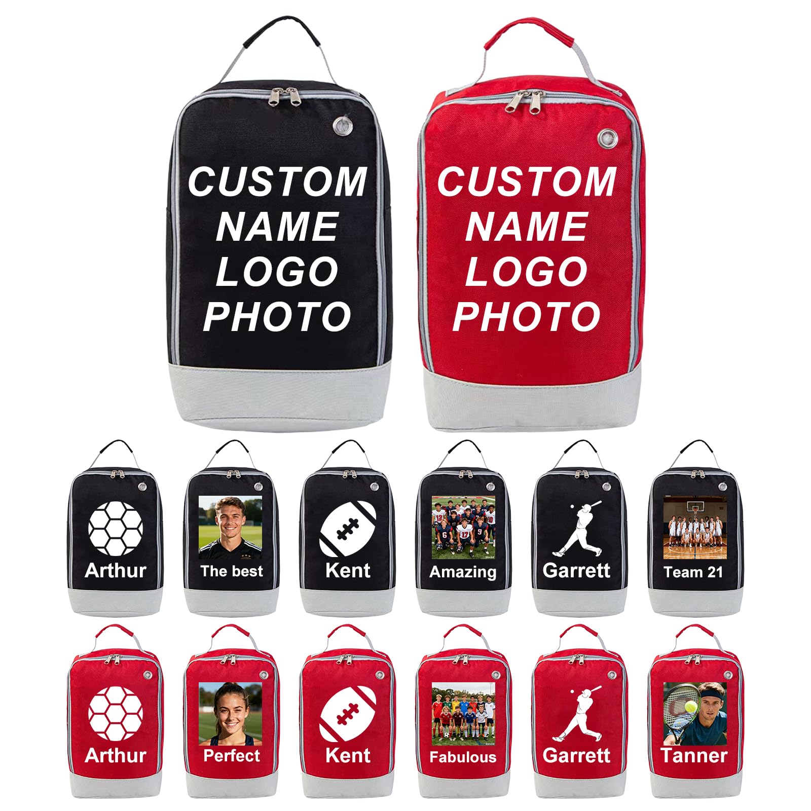Personalised Boot Bag, Custom Logo Name Sports Shoe Bag, Water Resistant and Easy Clean, Suitable for Football, Rugby, Dance, Ideal for Boys Girls (Black)
