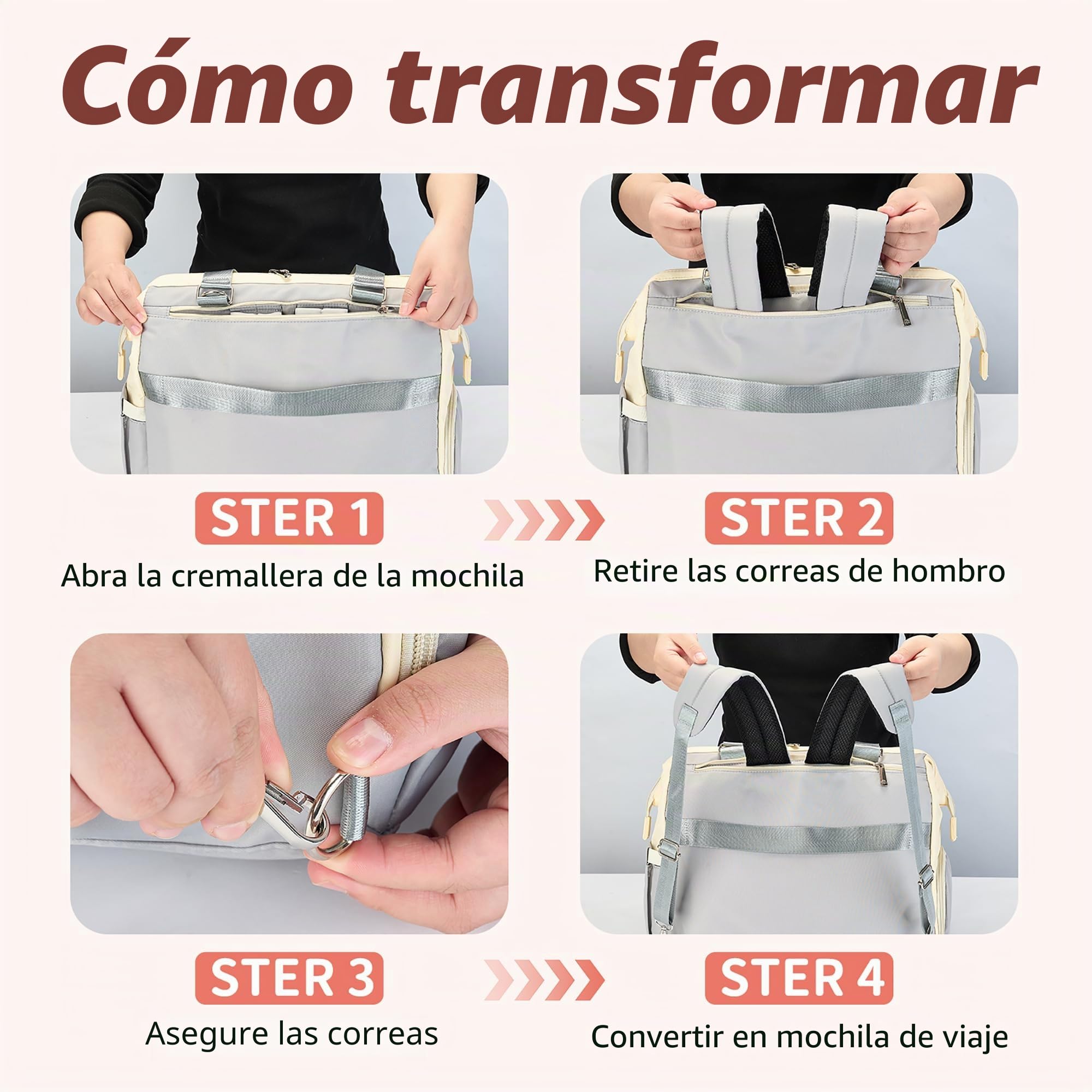 Bolsa de pañales,Bolsos bandolera bolsas de pañales grandes impermeables,Bolsa de hospital para partos,Bolsa para bebé,Bolsa de viaje para pañales con cambiador(T3039-Gray)
