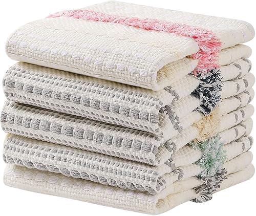 Miniatura 7 de Juego de 2 fundas de almohada decorativas de lino y algodón con borlas, estilo bohemio y copetudo, para cojín lumbar, para sofá y cama, 12 x 20