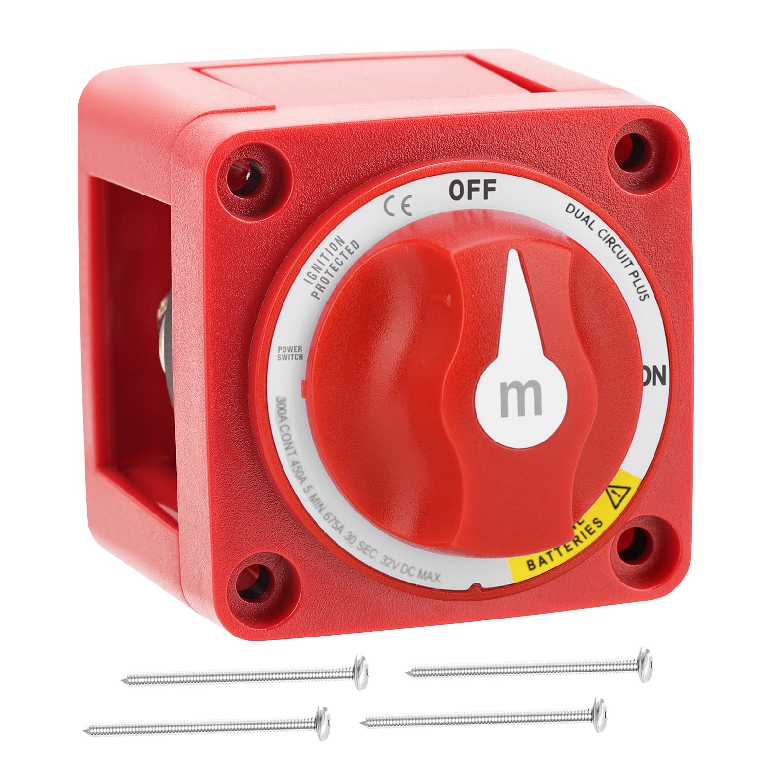 Battery Disconnect Switch - Waterproof & Heavy Duty 300A 32V DC MAX Power Dual CircuitPlus ON/Off Power Kill Switch for Marine Car Vehicle RV Trailer - Ignition Protected