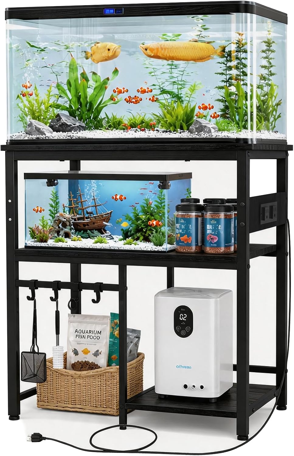 20-37 Gallon Fish Tank Stand, 29 Gallon Aquarium Stand, Brown | Multiple Fish Tank Stand with Power Outlet, Heavy Duty Terrarium Stand for Home Office