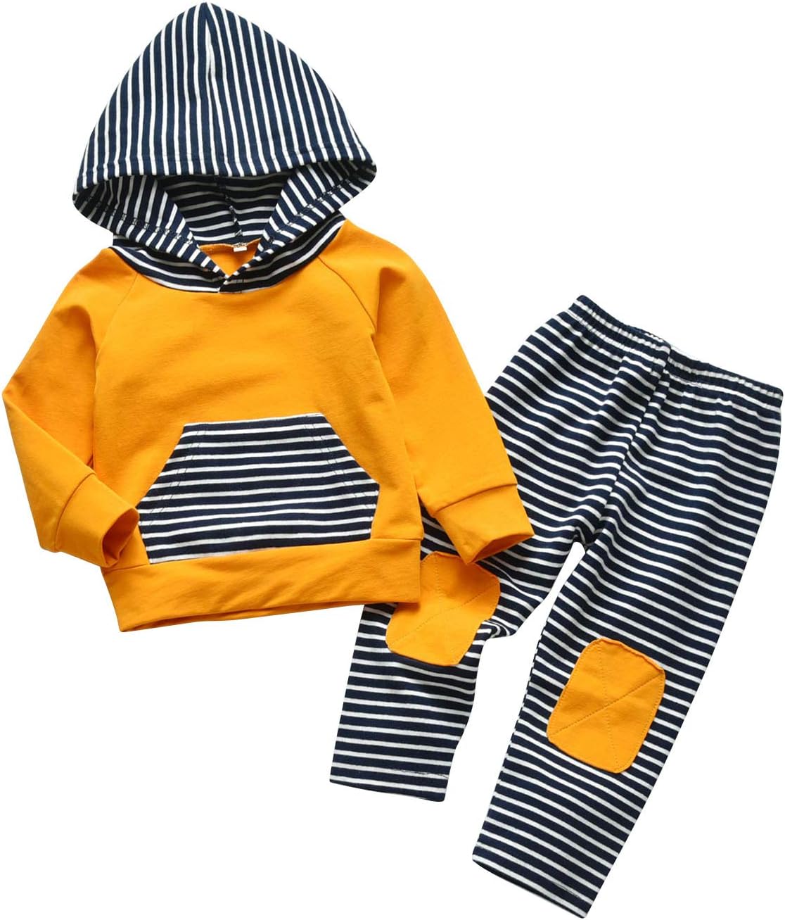 Toddler Infant Baby Boy Clothes Striped Long Sleeve Hoodie Tops Sweatsuit Pants Outfit Set