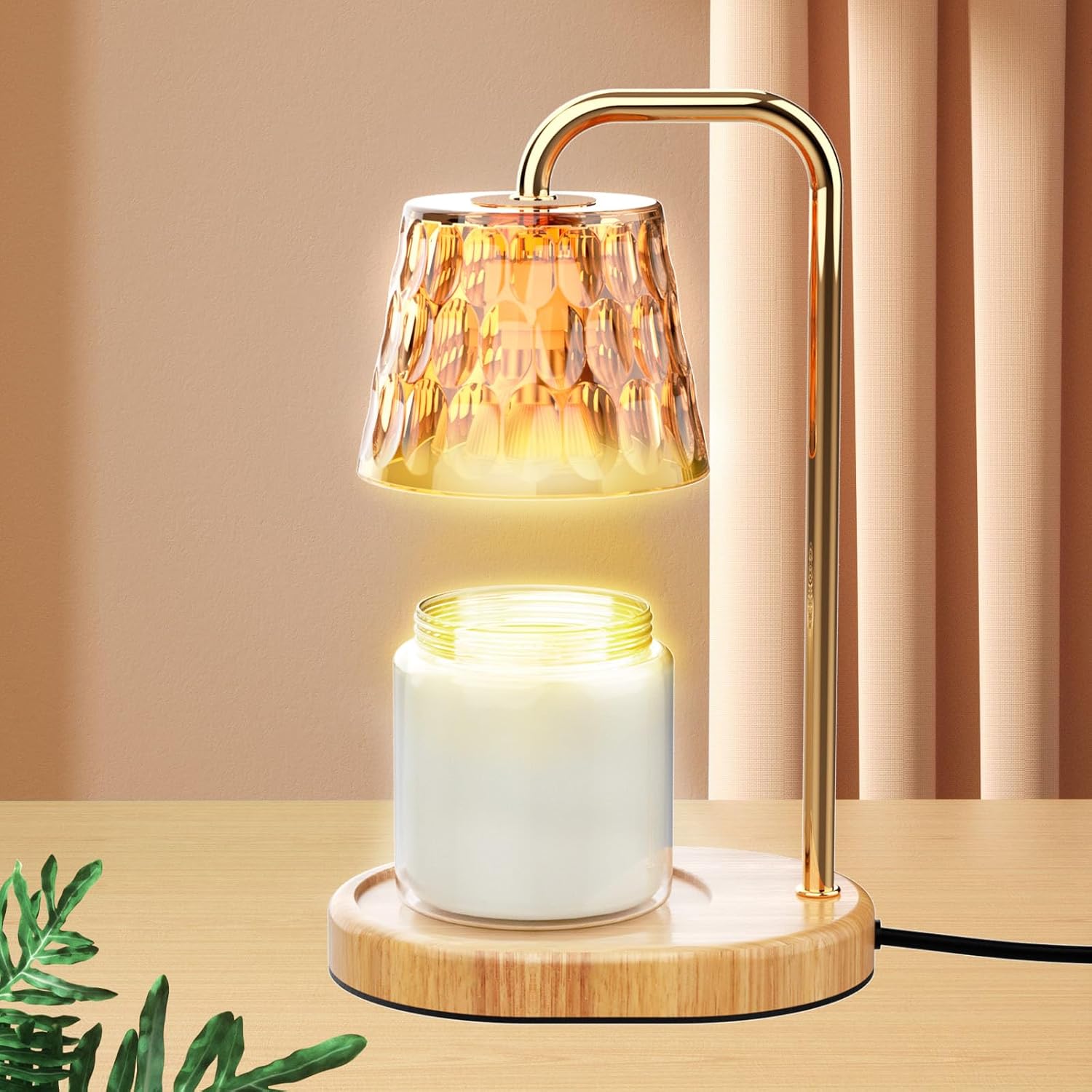 Dimmable Candle Warmer Lamp with Timer Electric Decor Candle Warmer for House Warming Candle Light for Jar Candles Wax Melt Warmer Presents for Women Mom Birthday Festival (Gold)