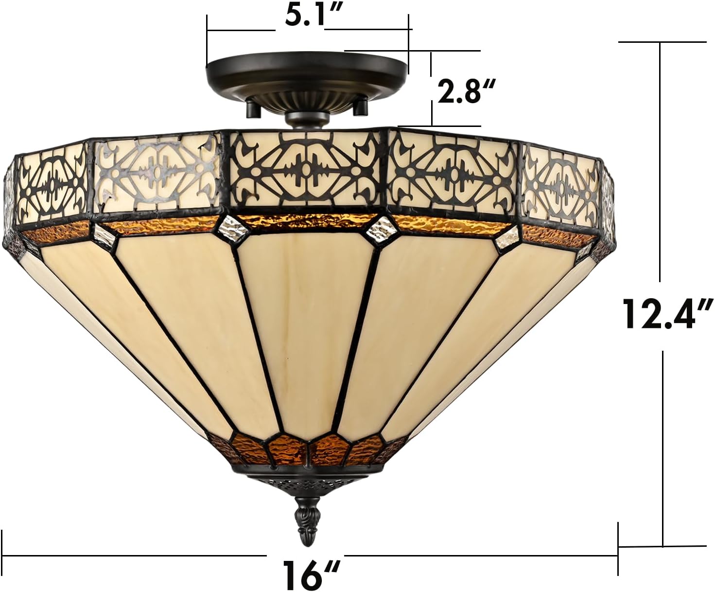 Tiffany Light Fixture 15.9-Inch 3-Light Vintage Flush Mount Lighting Fixture Cream Stained Glass Chandelier Mission Style Lighting for Dining Room Porch Hallway Kitchen Entryway