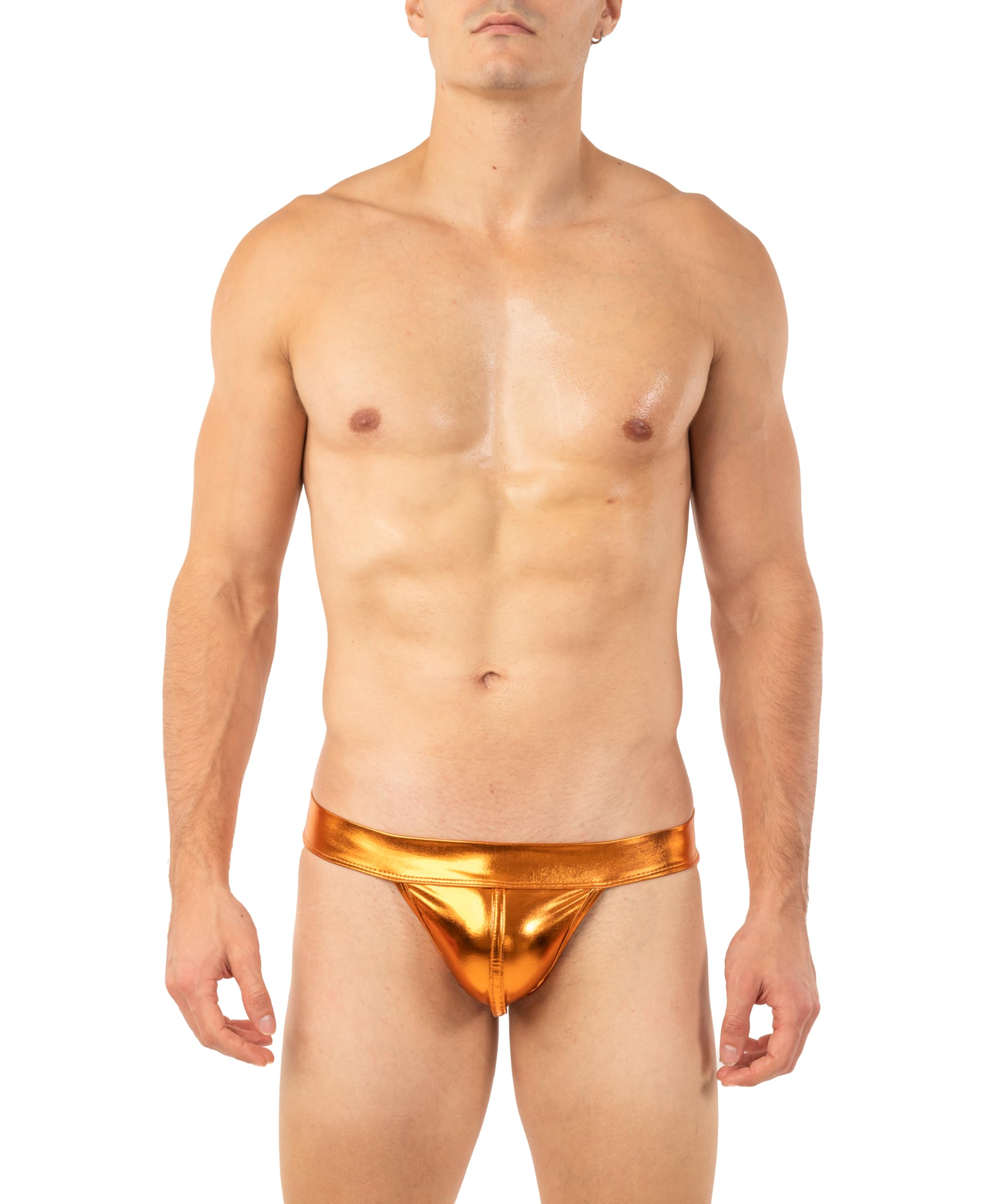 Gary Majdell Sport Men's Liquid Copper Jock Strap Swimsuit With O-Ring Back Detail - Liquid Metallic Shiny Tricot, S