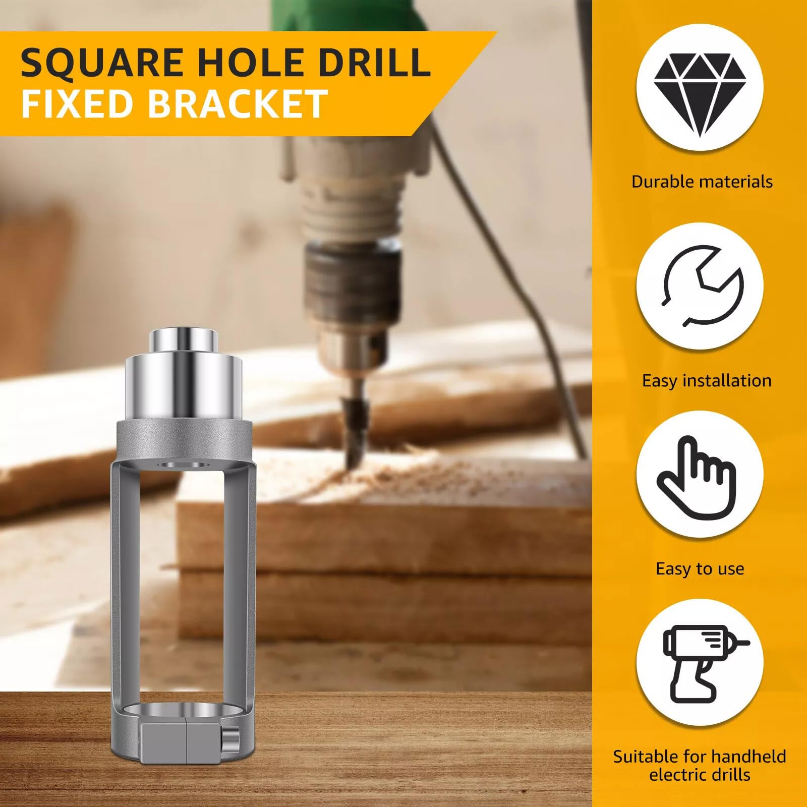 Silver Aluminium Square Hole Drill Bit Fixed Bracket for Woodworking Accessories
