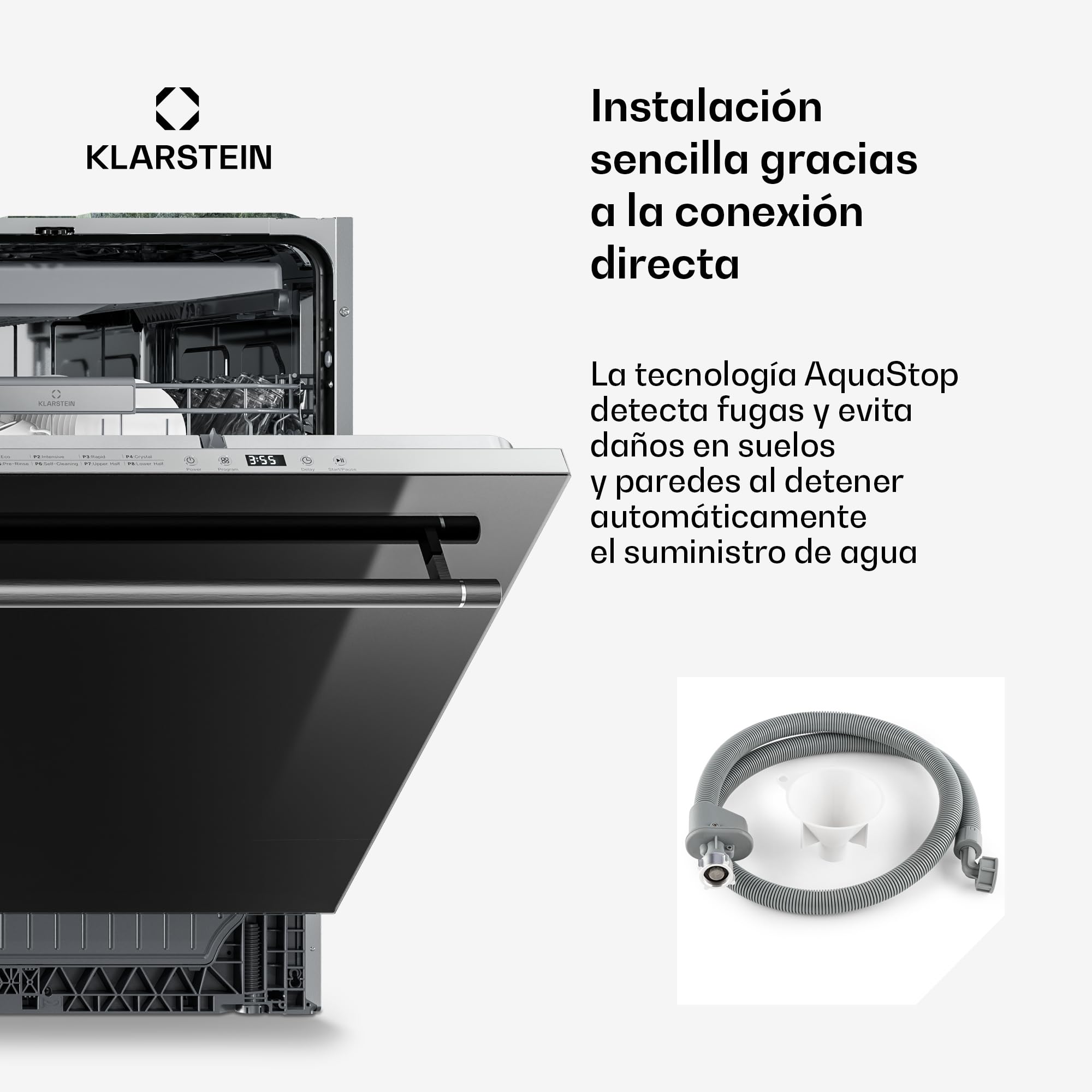 Lavavajillas integrable Luxara de Klarstein - Lavavajillas integrado para 14 cubiertos, 8 programas, protección antifugas AquaStop, lavado ecológico, bajo consumo de agua
