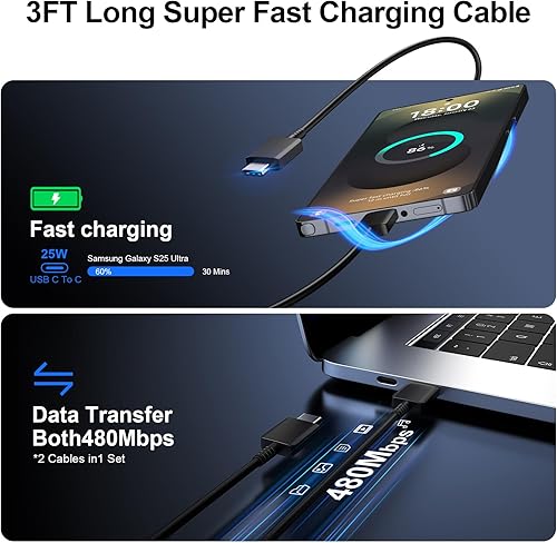 Miniatura 5 de Cargador súper rápido tipo C, cargador de pared USB C de 25 W de carga rápida para Samsung Galaxy S25 UltraS25S25+S24+S24 UltraS24S24+S23 UltraS22