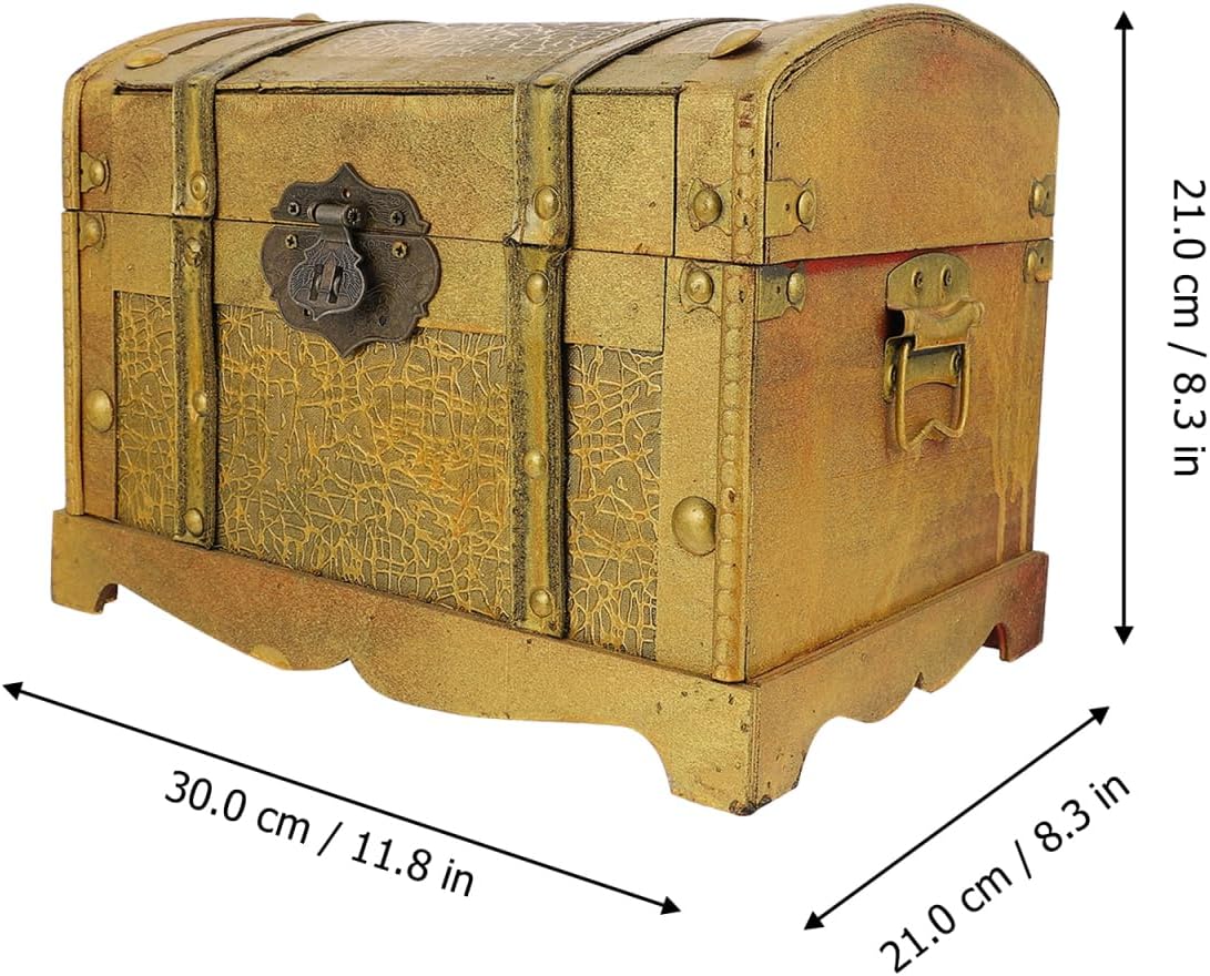 PRETYZOOM Vintage Wooden Pirate Treasure Chest Box with Lock Retro Decorative Storage Box for Jewelry Trinkets and Collectibles Antique Design for Home Decor