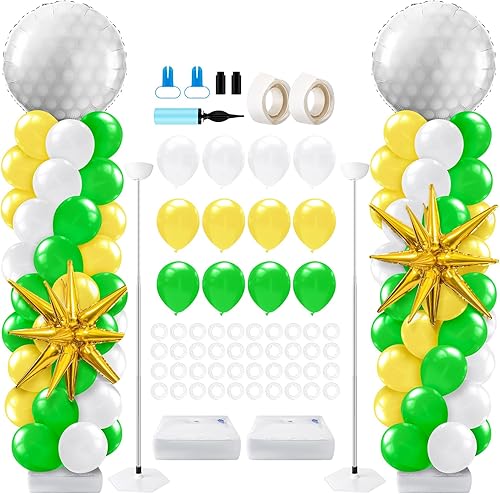 Miniatura 22 de Kasyat Juego de 2 soportes de columna de globos de discoteca de los años 90 y 80 con bola de discoteca, nota musical, globo de estrella explosiva de