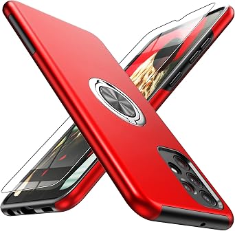 for Moto G Stylus 5G 2024 Case with Screen ProtectorTempered Glass,Hybrid 2 in 1 Protective Slim Fit Sturdy Phone Case with Invisible Magnetic Ring Kickstand for Moto G Stylus 5G 2024,Red