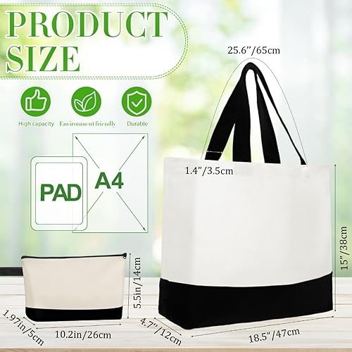 Miniatura 3 de Sanwuta Bolsas Tote de Lona al Por Mayor con Bolsa Cosmética con Cremallera de 18.5" Bolsa de Compras de Algodón Reutilizable con Asa para